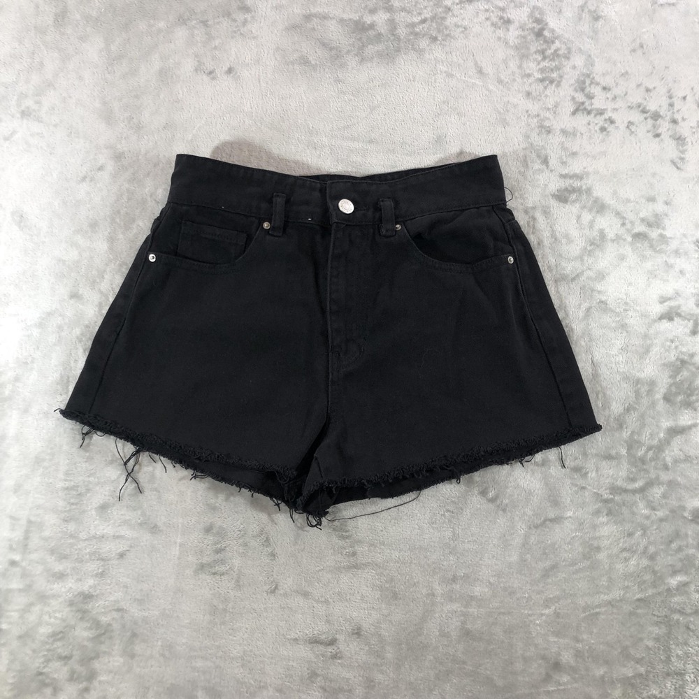 PacSun Mom Shorts Womens 26 Black Denim High Rise Cutoff Frayed Hem Casual